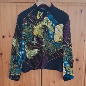 Citron Santa Monica Silk Vibrant Color Butterfly Print Maximalist Jacket Size M